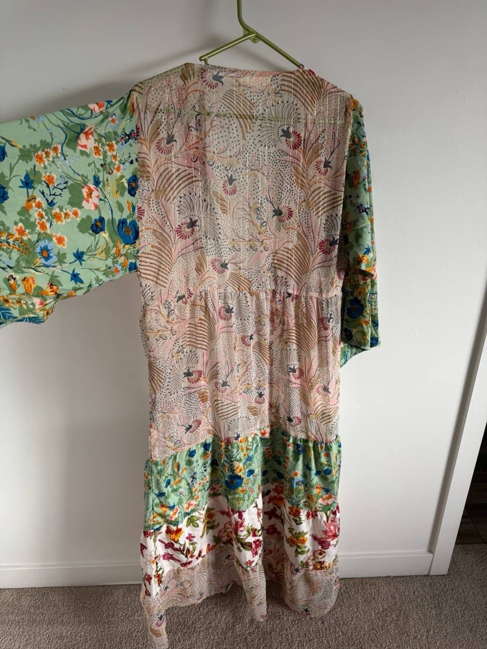 Anthropologie Floral Mixed-Print Kimono Duster in Mint & Cream - Picture 5 of 6